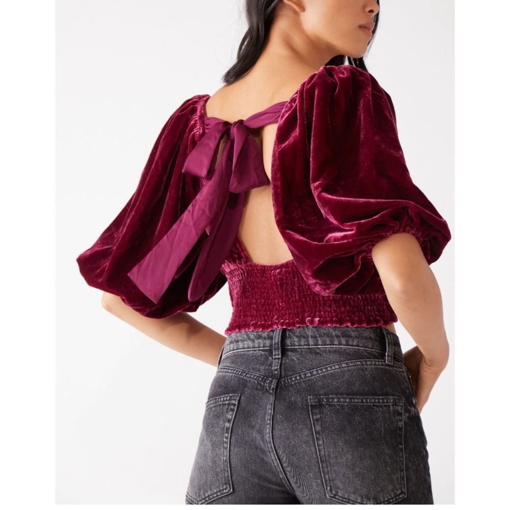 NWT Free People Marie Velvet Bow Tie Crop Top Blouse